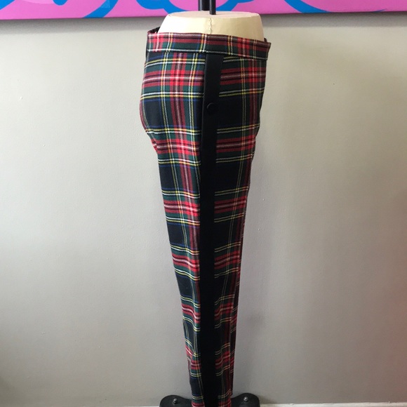 Moschino Red Black Plaid Wool Ankle Tuxedo Pants - Picture 3 of 8